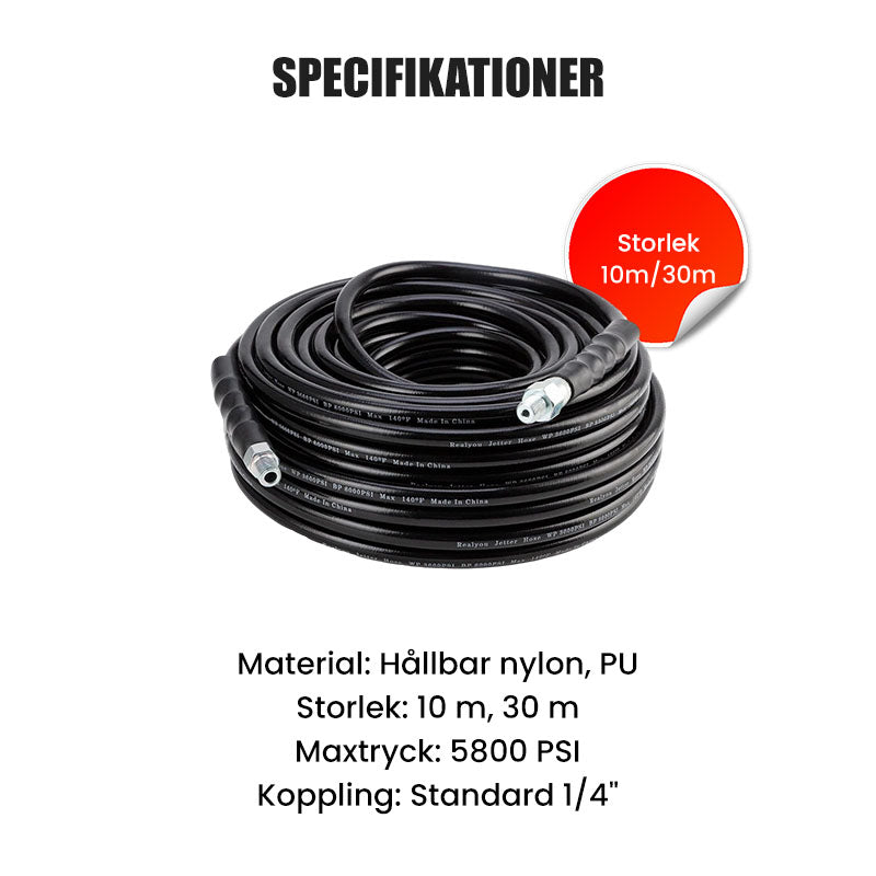 💦 69 % RABATT OMEDELBART! 🚿 5800PSI avloppsrensningssats – högtrycksmunstycke och slang för igensatta avlopp/rör, kompatibel med de flesta högtryckstvättar 🔧📦