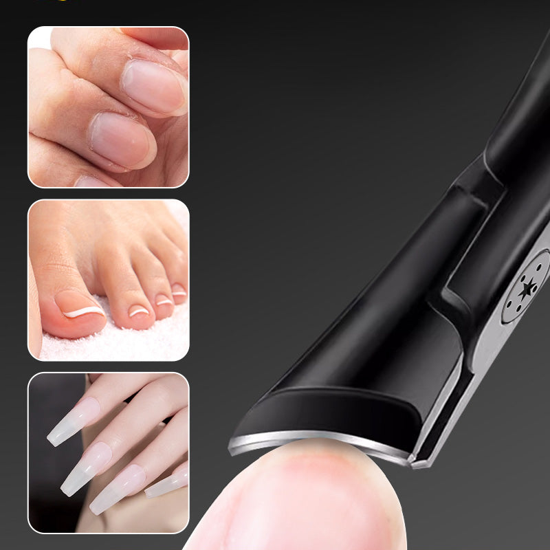 Vinklad nagelklippare med bred mun -- stänkskyddad och kraftig